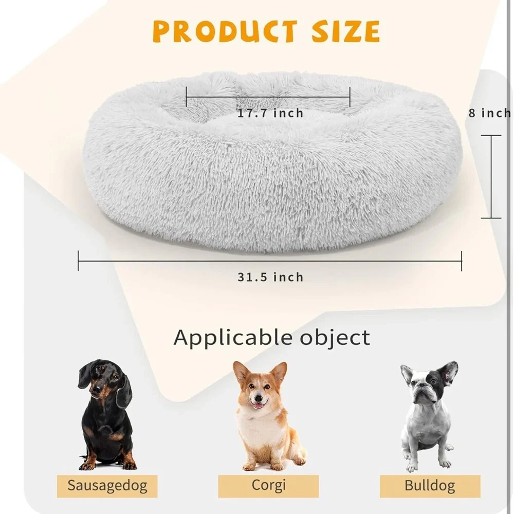 Calming Dog Bed for Medium Dogs, 30 inches Anti-Slip Round Fluffy Plush